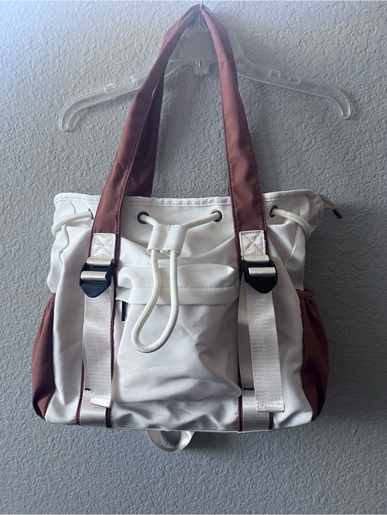 Source Unknown Handbags - Bougie back to school White and Brown Drawstring Tote Bag